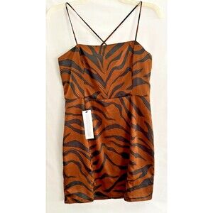 Topshop womens satin Brown/Black Animal print slip dress w/straps 10 NWT
